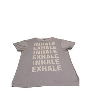 Lavender t-shirt features graphic print with the words "INHALE EXHALE". Size 1X